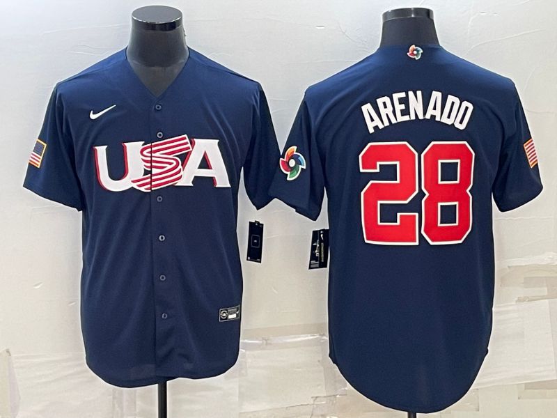 Men 2023 World Cub USA #28 Arenado Blue Nike MLB Jersey5->more jerseys->MLB Jersey